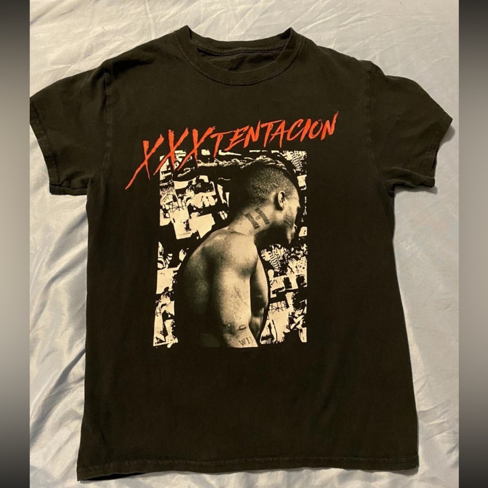 Black Graphic Band Tee with Red Logo